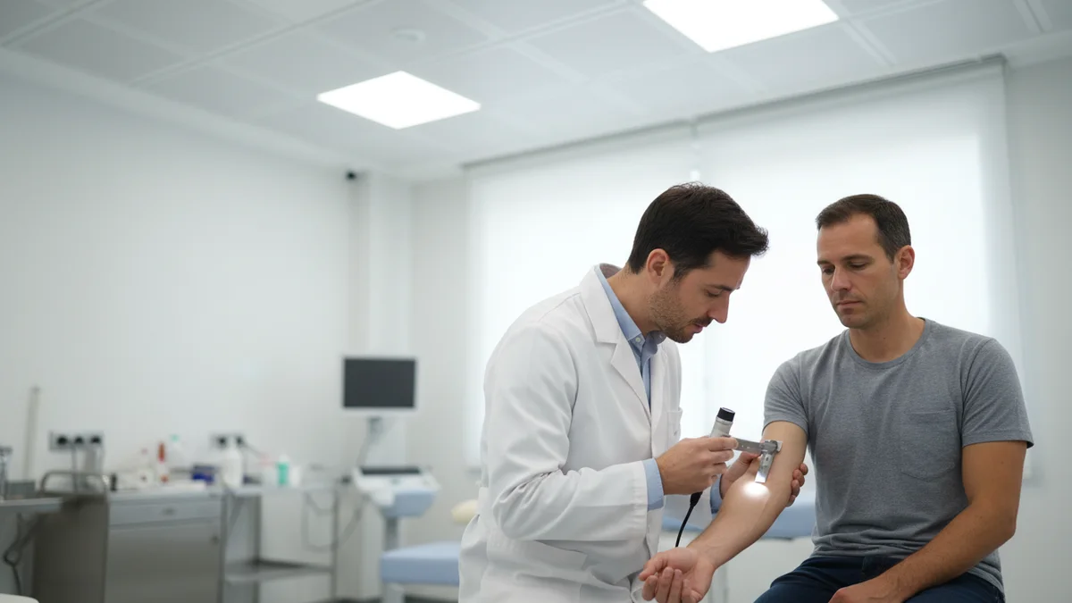 Médico valorador del daño corporal midiendo cicatriz postraumática para cálculo de perjuicio estético