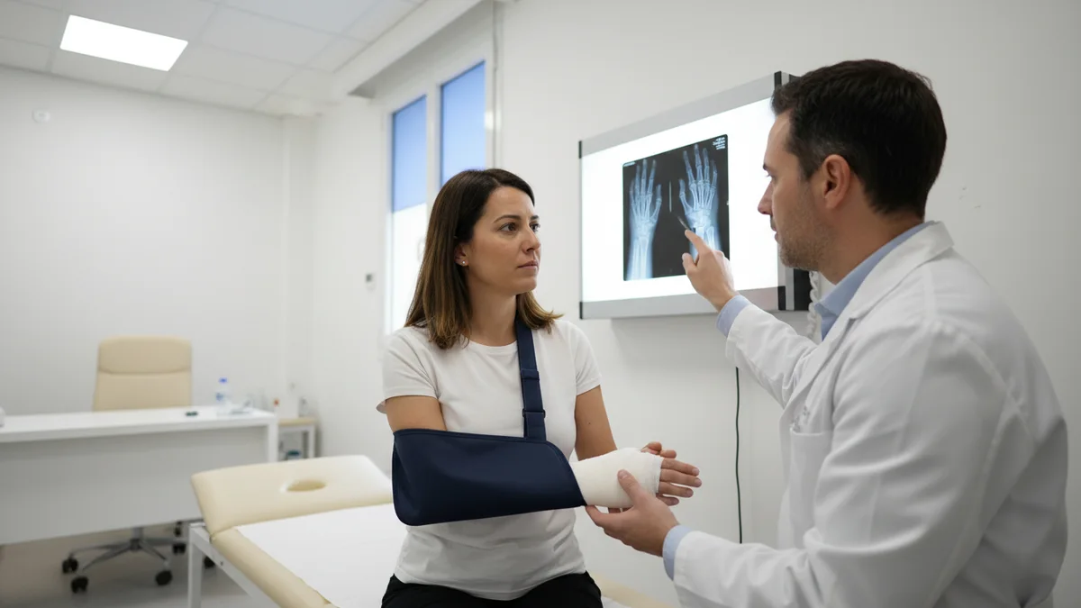 Especialista en traumatología valorando fractura de muñeca, radio y escafoides tras accidente