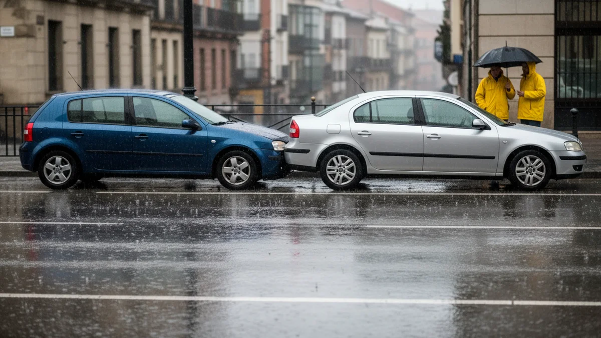 Accidente de tráfico por alcance bajo lluvia intensa en carretera española