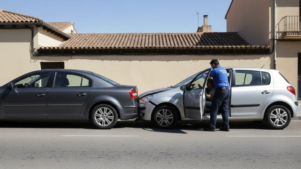 Colisión por alcance trasero en vía urbana española por falta de distancia de seguridad