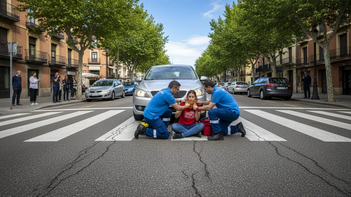 Asistencia de urgencia tras atropello a peatón en paso de cebra urbano en España
