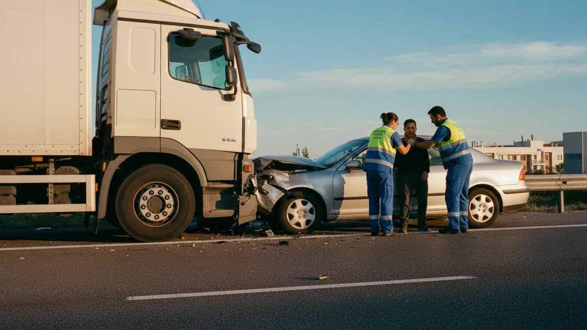 Accidente de tráfico con camión pesado en autovía española y atestado de Guardia Civil