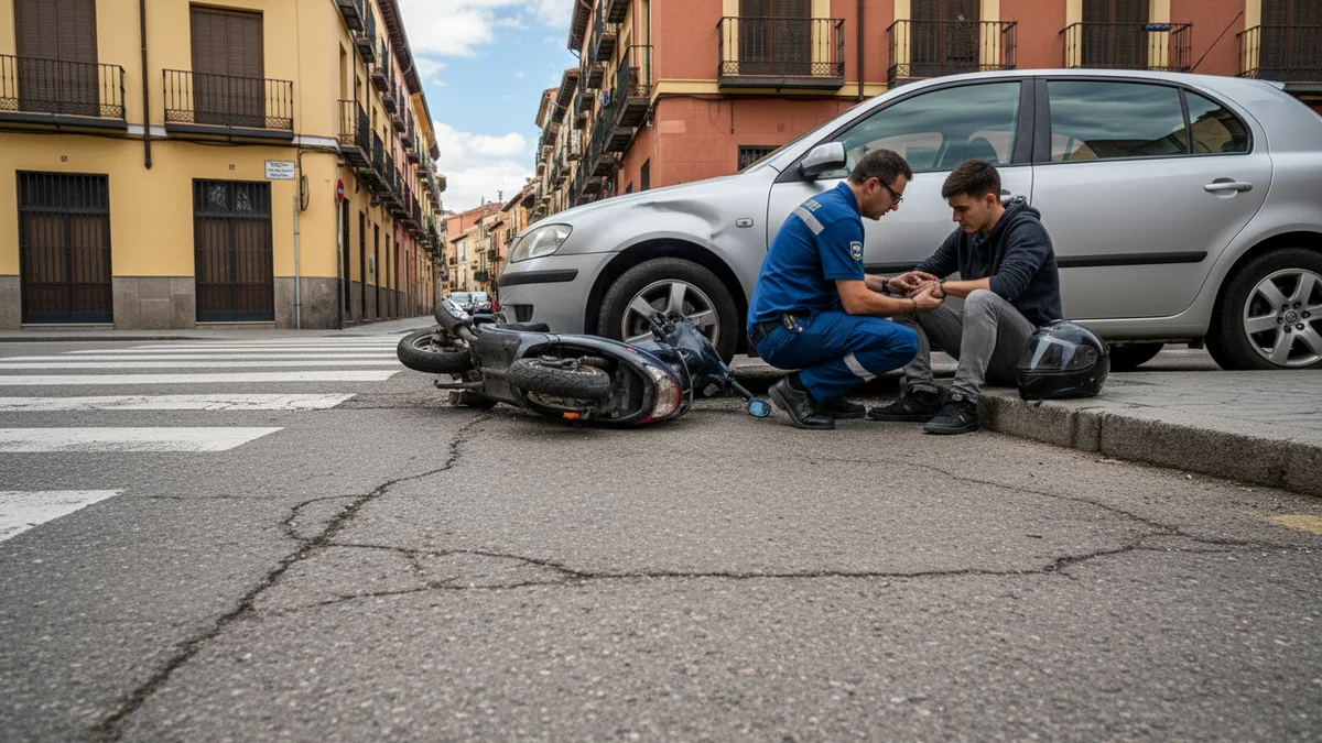 Accidente urbano de ciclomotor scooter frente a turismo en cruce