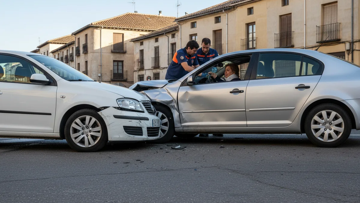 Accidente de tráfico entre dos turismos en intersección española