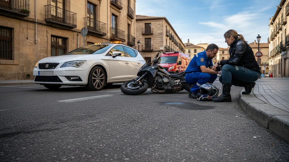 Accidente de moto por invasión de carril de un turismo en calle española