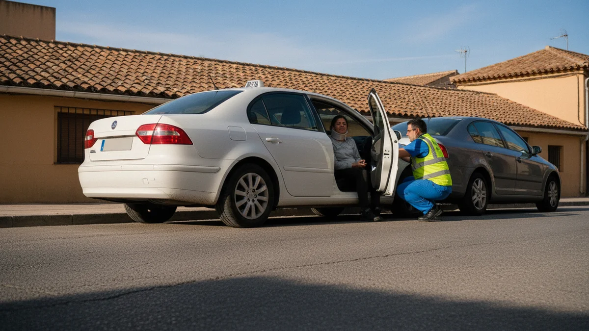 Accidente de taxi en ciudad española con pasajero asistido en la vía
