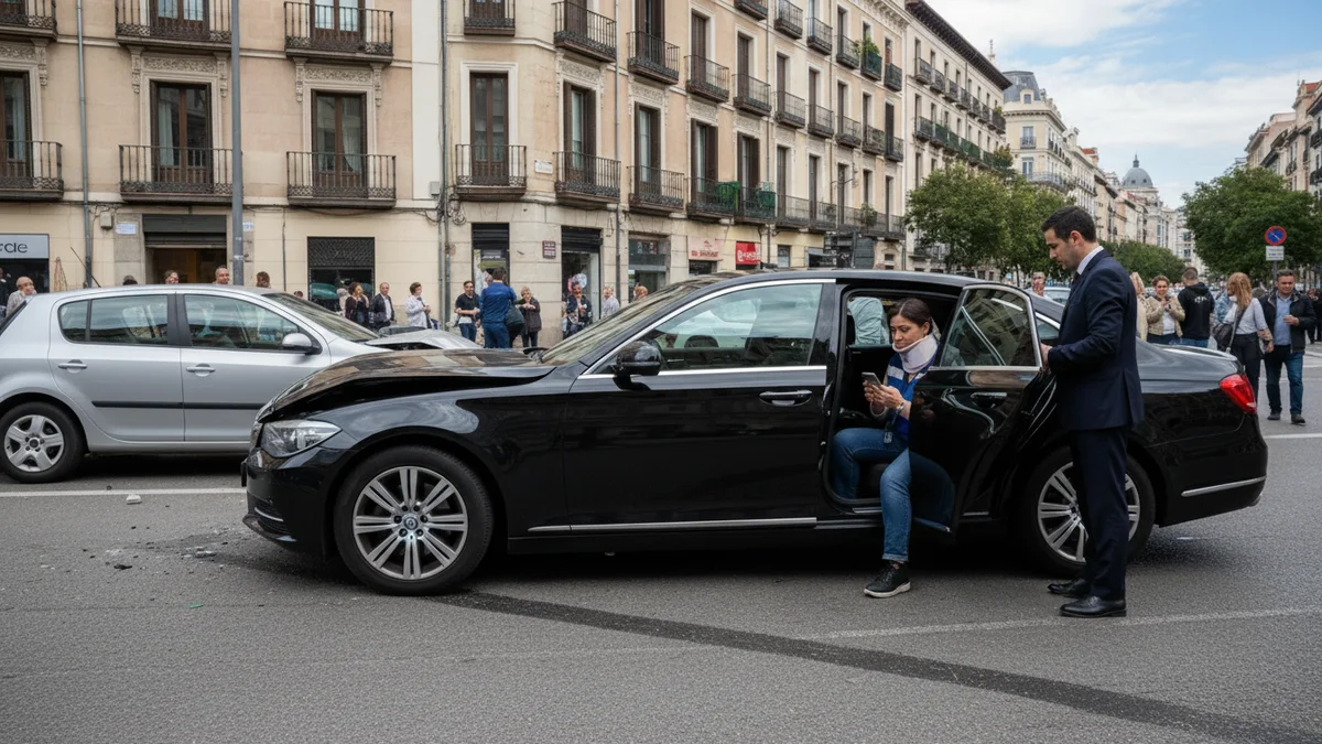 Vehículo VTC negro en ciudad española tras colisión con pasajero asistido